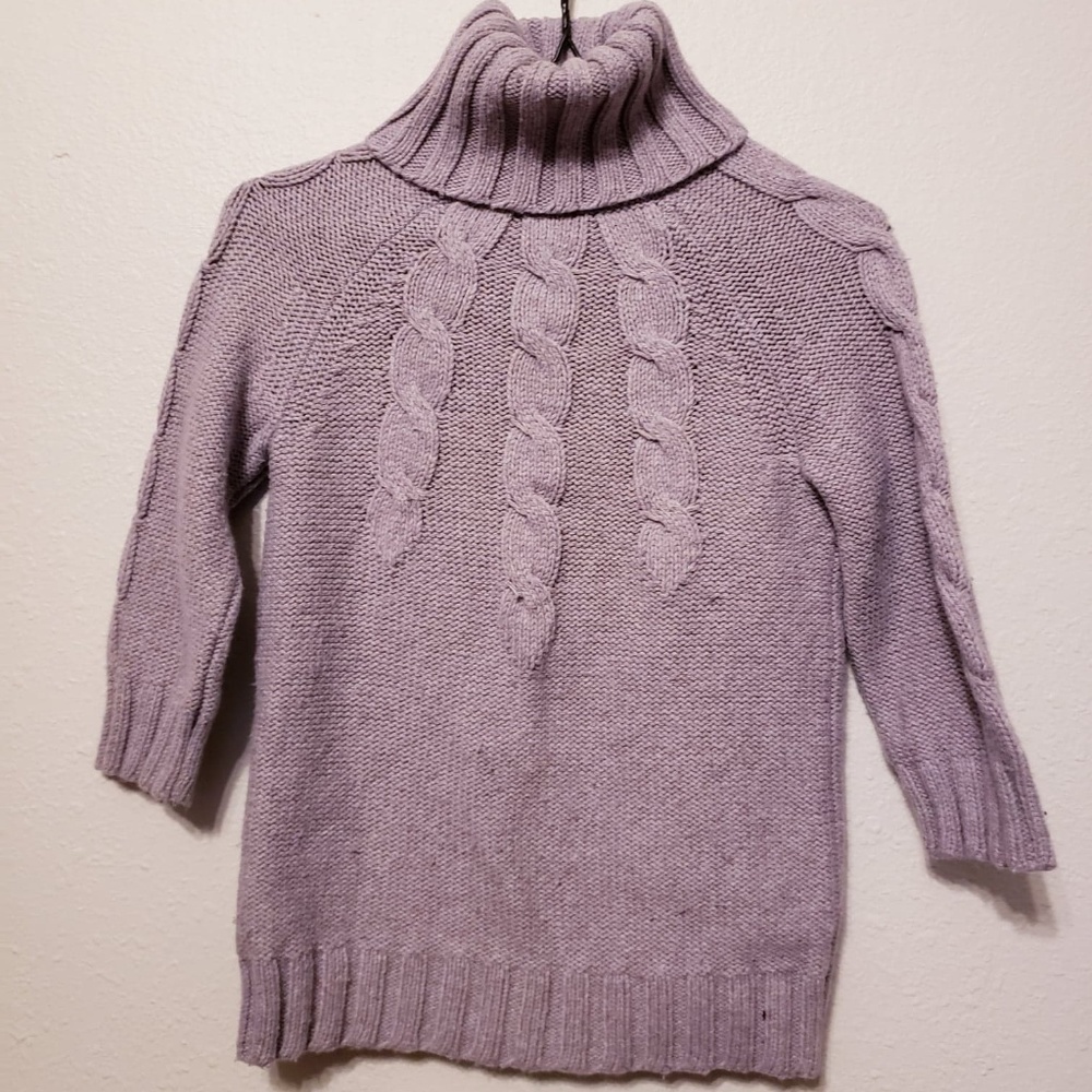 Gap Purple Cableknit 3/4 Sleeve Turtleneck Sweater